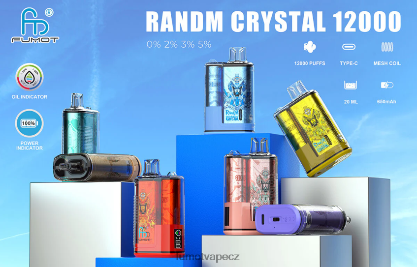 Fumot Crystal 20ml 12000 jednorázový vape box (1 kus) broskvový mango vodní meloun B4FVLH287 Fumot Tech