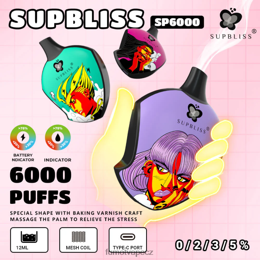 Fumot Supbliss sp6000 jednorázový vape pod - 12 ml (1 kus) broskev mango vodní meloun B4FVLH458 Fumot Store