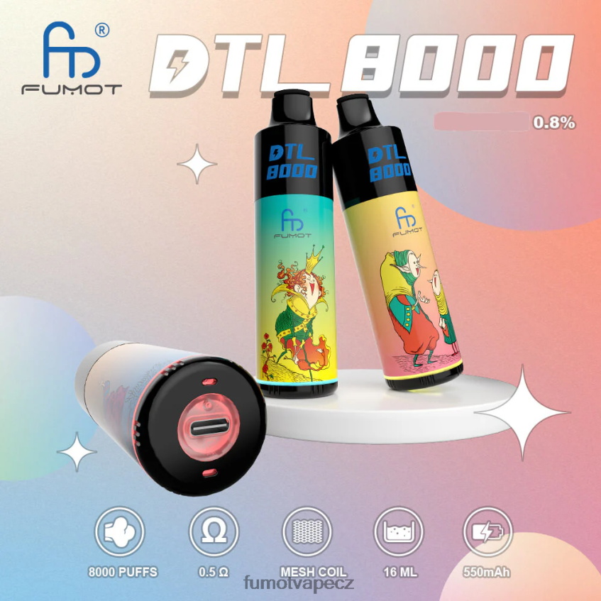 Fumot DTL 8000 jednorázové vape pero - 16 ml (1 kus) ananasový kokosový rum B4FVLH423 Fumot Vape Online Shop