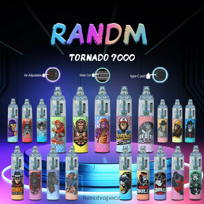 Fumot Tornado 14ml (1 kus) 7000 jednorázové vape pero broskvový led B4FVLH88 Fumot Store