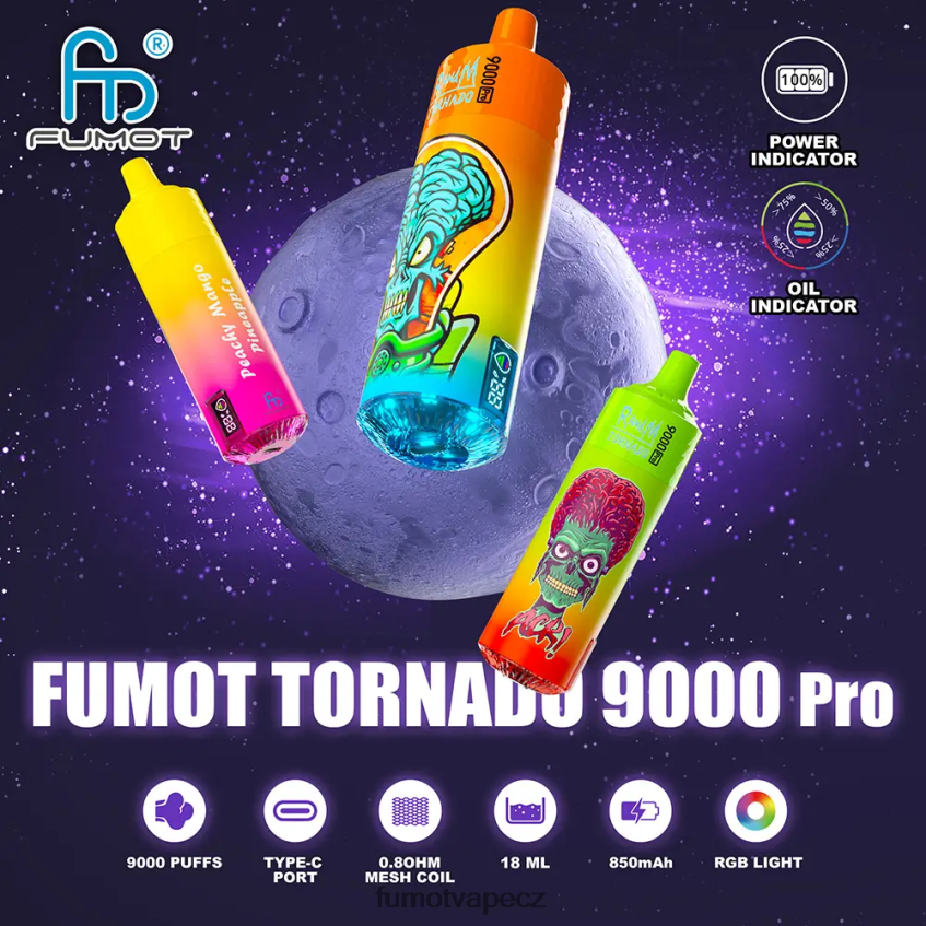 Fumot Tornado 1 kus jednorázové vapky 9000 pro 18 ml ananas B4FVLH224 Fumot Vape Sale