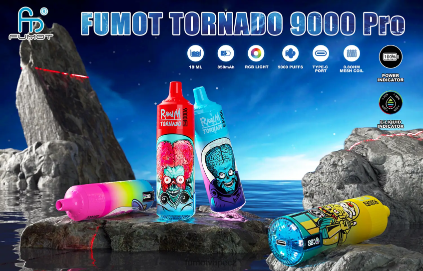 Fumot Tornado 1 kus jednorázové vapky 9000 pro 18 ml prvotřídní jahodový meloun B4FVLH226 Fumot Vape Flavors