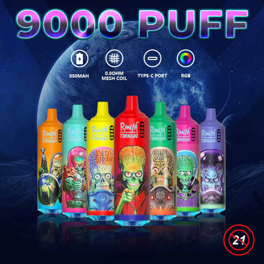 Fumot Tornado jednorázové vape pero 9000 - 18 ml (1 kus) jahodový malinový led B4FVLH44 Fumot Vape Sale